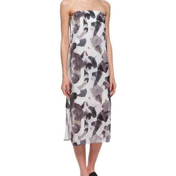 Helmut Lang Crypsis Print Strapless Silk Dress Size 4 Gray Multi - Picture 10 of 14